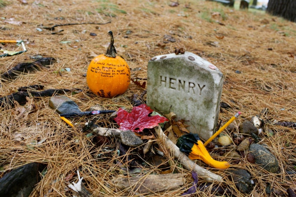 Henry David Thoreau's grave at Sleepy Hollow Cemetery. "I would rather sit by myself on a pumpkin than be crowded on a velvet cushion." 