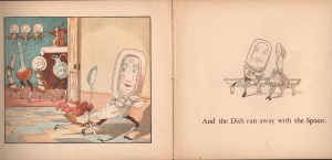 Caldecott captures the whimsy of the dish running away with the spoon