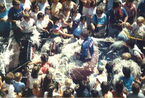 In this photo, taken just after the 1984 Summer Olympics, Joan Benoit Samuelson's marathon gold medal victory is being celebrated on Congress Street.