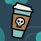 to-go coffee cup with a skull on the sleeve