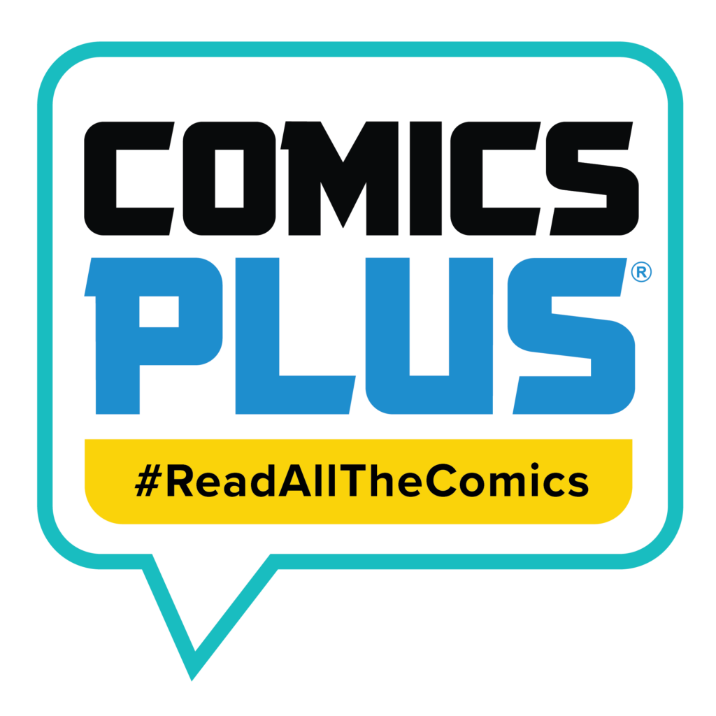 ComicsPlus Logo with the hashtag: #ReadAllTheComics
