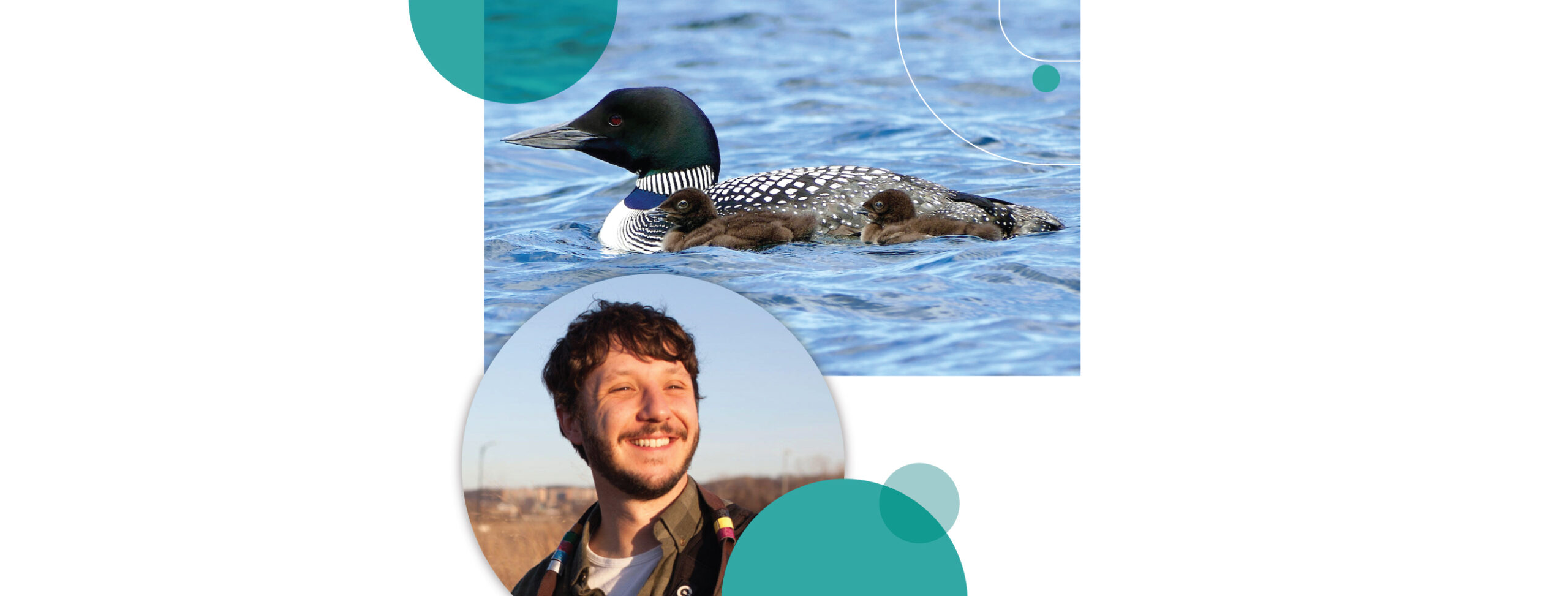 A common loon and a photo of bird expert and Maine Audubon employee, Nick Lund