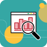 Icon depicting a magnifying glass looking at a bar graph on a screen
