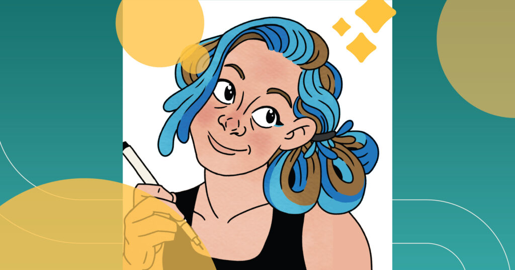 self portrait of illustrator Isabella Roman