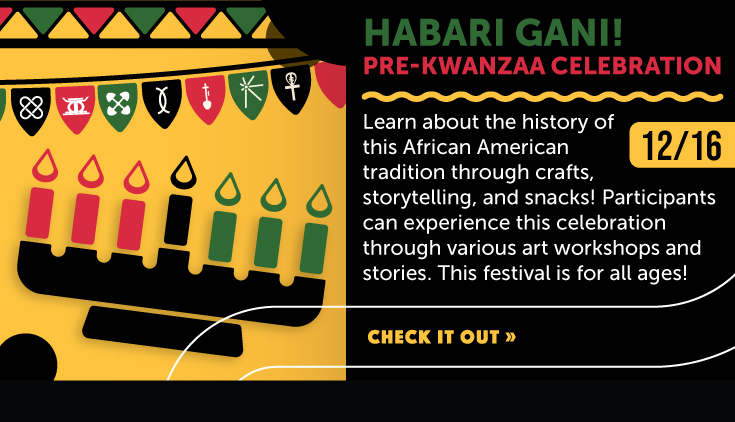 A kinara and information about a pre-kwanzaa celebrations taking place at PPL