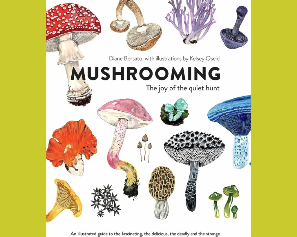 Cover of "Mushrooming: The joy of the quiet hunt" written by Diane Borsato with illustrations by Kelsey Oseid